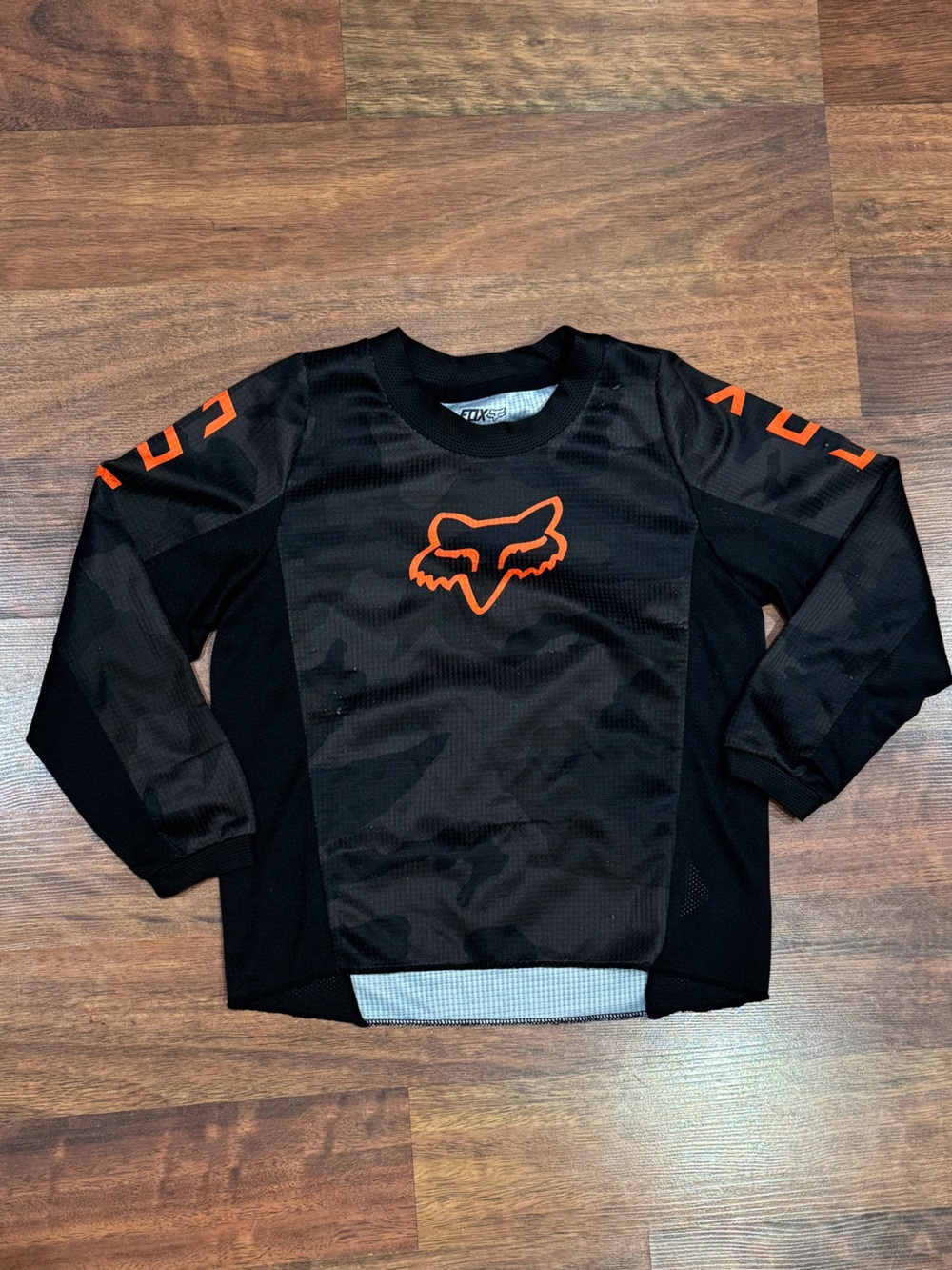 Fox Black Long-Sleeve Kids Jersey with Orange Logo